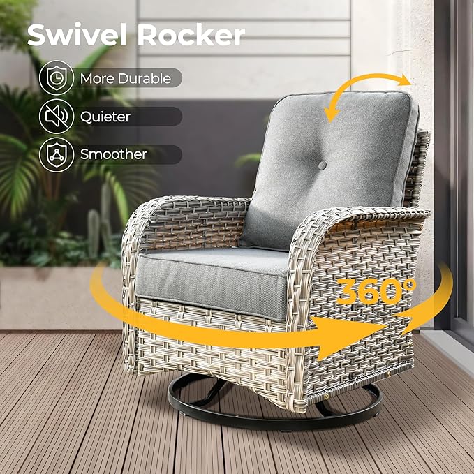 HOOOWOOO Outdoor Sectional Patio Furniture Set,8 Pieces Wicker Conversation Sets,Extra Deep Out Door Sofa Outside Furniture Couch with Swivel Chairs Ottoman,Charcoal Gray
