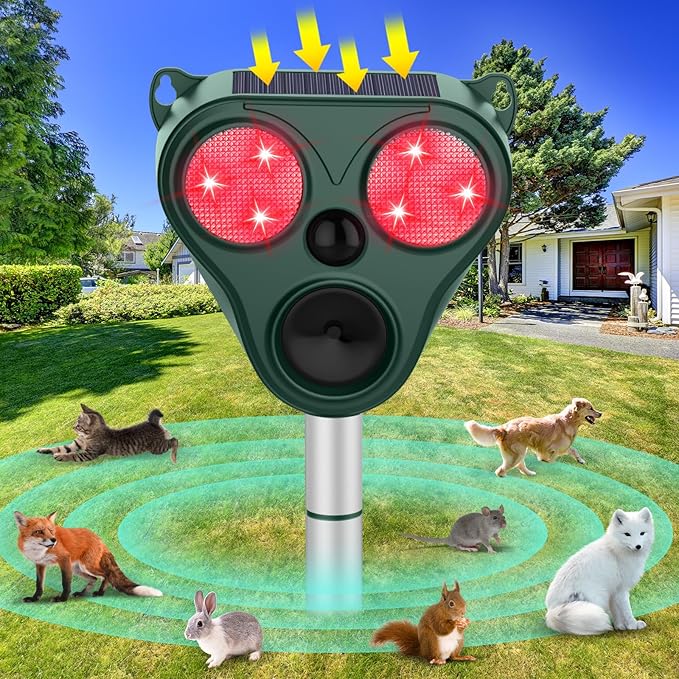 Ultrasonic Animal Repellent Outdoor, Cat Repellent Outdoor, Pest Repellent with Sensor to Repel Dog Rabbit Squirrel Coyote Raccoon Out of Yard Farm Protection