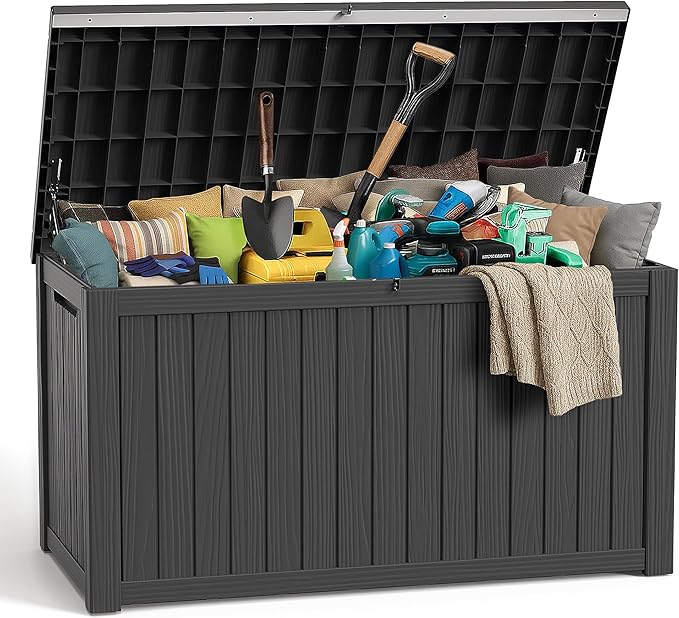 281 gallon Deck Boxes Resin Material Outside Storage Box Large Storage Bins with Lids Deck Boxes Outdoor Waterproof for Outdoor Use