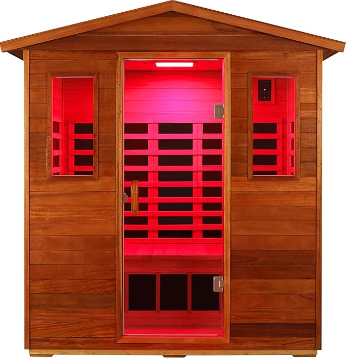 LTCCDSS Ultra-Low EMF Outdoor Sauna 3 Person, Full Spectrum Mahogany Far Infrared Sauna for Home EMF Average 0.5 mG, Chromotherapy, Bluetooth Speakers (81.1 * 45 * 83.5 inch)