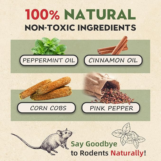 Rodent Repellent with Peppermint Oil – Mouse & Squirrel Deterrent for Car Engines, Garage, Attic – Rat/Mole/Mice Repellent – Indoor Outdoor Use – Alternative to Mouse Trap & Moth Balls.(10 Pack)