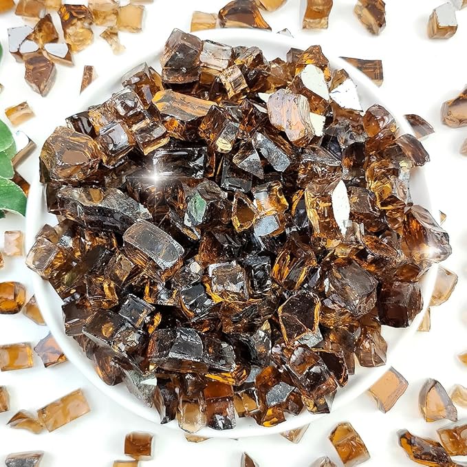 Fire Glass for Propane Fire Pit, 1/2 Inch High Reflective Fireplace Glass Rocks for Fire Pit Table, Fire Pit Glass Rocks for Outdoor Fire Table and Landscaping, 5 lbs, Copper Reflective