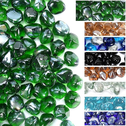 GasSaf Diamonds Fire Glass for Gas or Propane Fire Pit Fireplace & Landscaping 10-Pound 1 inch (Emerald Green Luster)