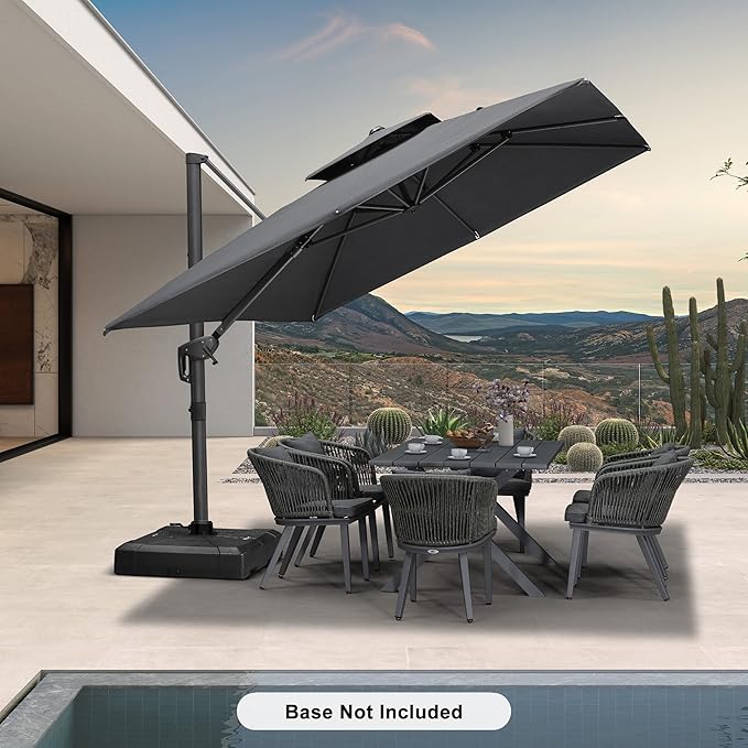PURPLE LEAF 9' X 12' Double Top Cantilever Patio Umbrella Deluxe Large Outdoor Umbrella Rectangle Offset Umbrella with Fade Resistance for Garden Deck Pool Patio, Graphite Grey