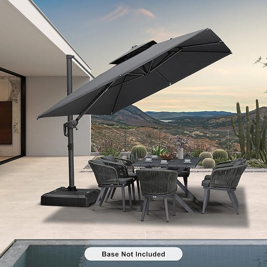 PURPLE LEAF 9' X 12' Double Top Cantilever Patio Umbrella Deluxe Large Outdoor Umbrella Rectangle Offset Umbrella with Fade Resistance for Garden Deck Pool Patio, Graphite Grey