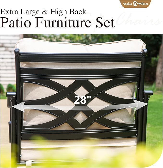 Sophia & William 6 Piece Patio Furniture Set, Outdoor Conversation Sets 7 Seat Clearance with 3-seat Sofa x 1, Rocking Chair x 4, Metal Coffee Table x 1 for Front Porch Lawn, Beige