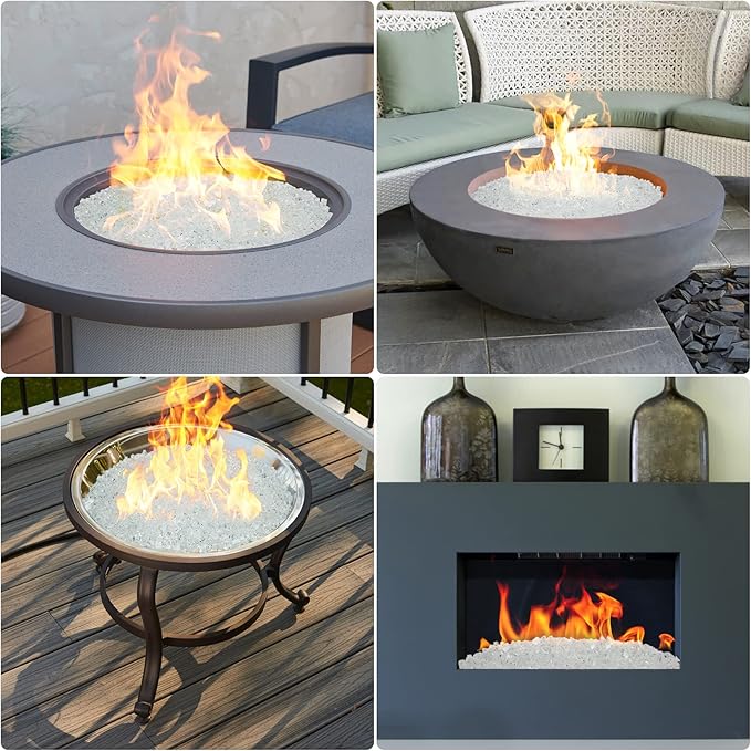 Onlyfire 10 lbs Fire Glass for Propane Fire Pit, 1/2-Inch High Luster Fireplace Glass Rocks for Fire Pit Table, Platinum
