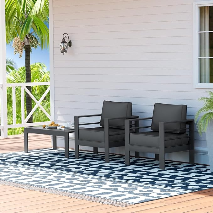 UDPATIO Patio Sofa Aluminum Patio Furniture Chair, Thickness 5" Cushion Outdoor Seating Set for Balcony(Include Waterprroof Cover)