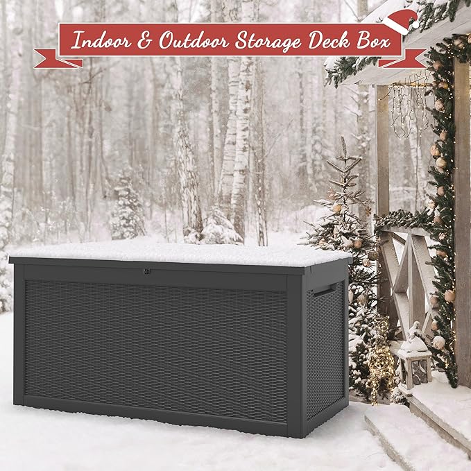 NUNU LAB 300 Gallon Outdoor Storage Box,Resin Large Sturdy Deck Box, Backyard Outside Storage Box Waterproof with Double Wall Panels,Package Delivery Garden Outdoor Hose Bin
