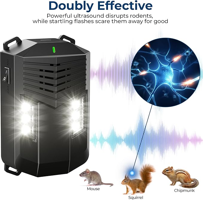 Ultrasonic Repellent Mouse for Cart- Under Hood Battery Powered Plug-in Device, Repels Mice, Rats & Squirrels from Vehicle Engine, Garage, Indoor Outdoor Areas - 2 Pack