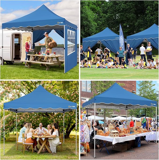 HOTEEL Canopy Tent 10x10 Pop Up Canopy, Easy Setup Canopy Tent with Sandbags, Stakes & Ropes, UPF 50+ Waterproof Outdoor Instant Portable Shelter for Party, Events, Vendor, Blue