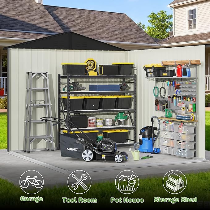 Patiowell 8x8 FT Outdoor Storage Shed, Heavy Duty Tool Storage Sheds with Lockable Doors and Updated Frame Structure for Backyard Patio Lawn, Black