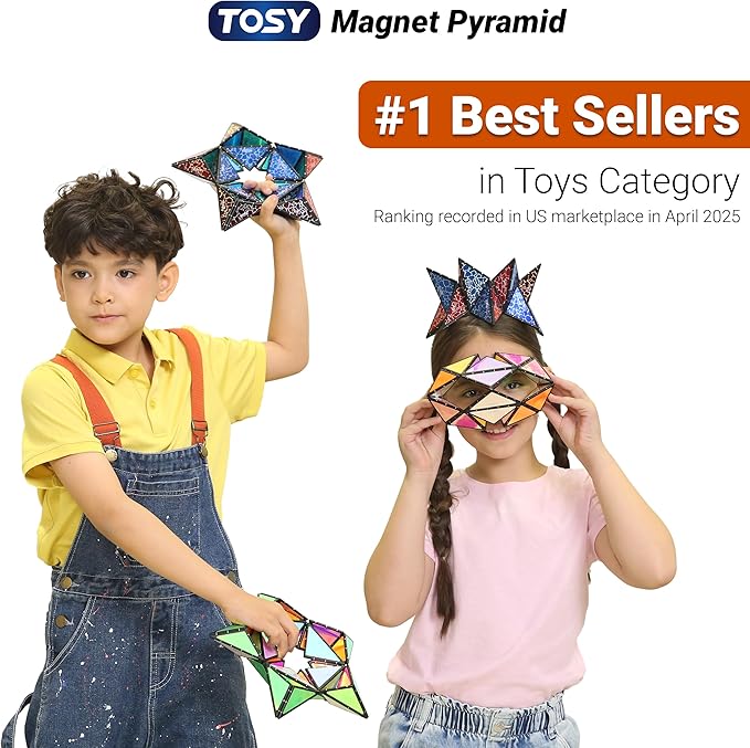TOSY Magnet Pyramid Stone - 1 Cube Transforms into 1 Billion Shapes, 14 pcs (12 Puzzle pcs and 2 Spinners), 243 Magnets, Christmas Stocking Stuffers Gift for Kids, Creative Puzzle STEM Toy, 4-Pack