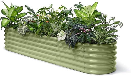 8x2x1.5 ft Galvanized Raised Garden Bed, 18" Tall Planter for Outdoor Plants, Metal Raised Flower Bed for Herb Fruit Vegetable, Modular Garden Planter for Outside Backyard & Patio - Moss Green