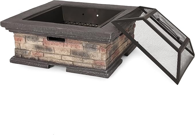 29 Inch Fire Pits for Outside Wood Burning, MGO Square Firepits for Outside, Wood Burning Fire Pit for Camping, Garden, Backyard, Bonfire Party, Stone Gray