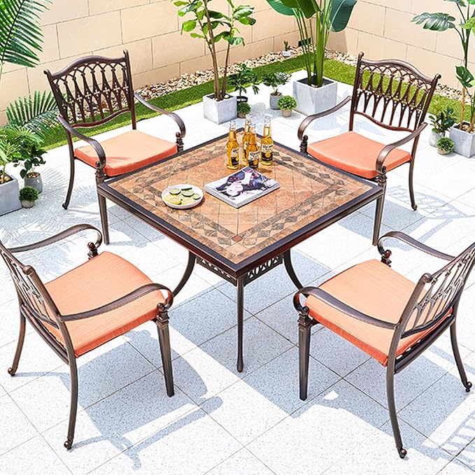 FAPOLITE Outdoor Table Tile Square Patio Table All Weather Aluminum Frame Outdoor Dining Tables for Lawn Garden Backyard (90 * 90cm Aluminium Red Square Tables)