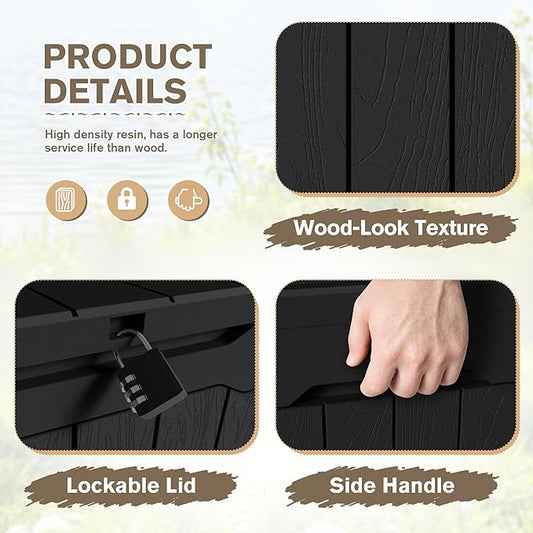 JUMMICO 31 Gallon Resin Deck Box Waterproof Indoor Outdoor Storage Boxes for Patio Furniture Cushions and Garden Tools (Black, 31gallon-2 Packs)
