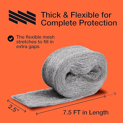 MaPorch Steel Wool Mouse Hole Filler - 3-Pack, 2.5 in x 7.5 ft - Malleable Gap Sealer for Wall Gaps - Hole Sealer for Mice Control at Pipe Openings - DIY Kit with Gloves & Scissors