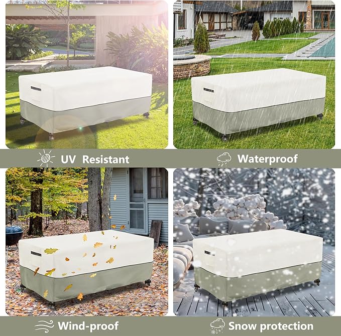 Outdoor Coffee Table Cover,Waterproof Rectangular Patio Small Side Table Cover,36 x 24 x 16 inch,Outdoor Table Covers Waterproof Rectangle,White&Grey-Green.