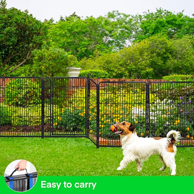 Tall Garden Fences and Borders for Dogs, 48 inch High Garden Fence, 8 Panels Total 17.7 Ft, 21 in Wide Low Threshold Gate. Modular Fencing, Dog Fence Outdoor for Yard. Vegetable Garden Fence