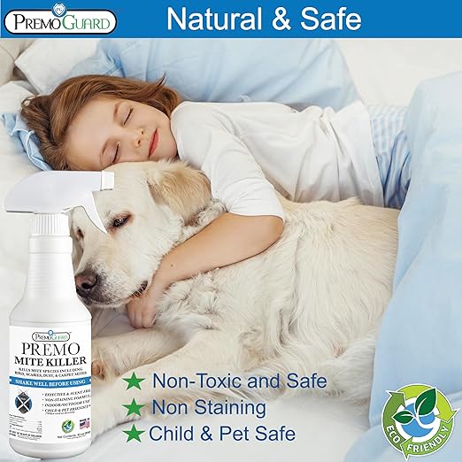 Premo Guard Natural Mite Spray – 32 oz Bottle – Plant Based Treatment for Dust, Spider, Carpet, Bird, Rat Mites – Safe for Families, Pet, Home, Bedding & Furniture When Used As Directed