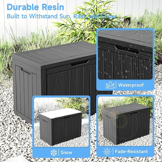 45 Gallon Outdoor Storage Box Waterproof,Outside Delivery Package Deck Box with Lockable Lid,Poolside Storage Bin for Garden Tools,Patio Cushion,Black