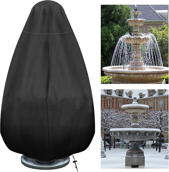 Svepndic 68Hx48D''Fountain Cover, 420D Oxford Cloth Garden Statue Cover,Fountain Protector with Drawstring Weather Resistant for Winter Outdoor Patio Fountain