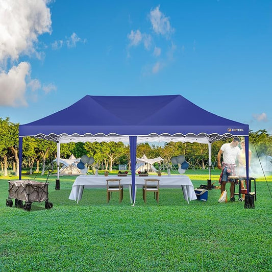 HOTEEL 10x20 Pop Up Canopy Tent, Waterproof Outdoor Shelter with Wheeled Bag & 4 Sandbags, Easy Setup for Backyard Parties, Weddings, Events, and Vendor Use, Navy