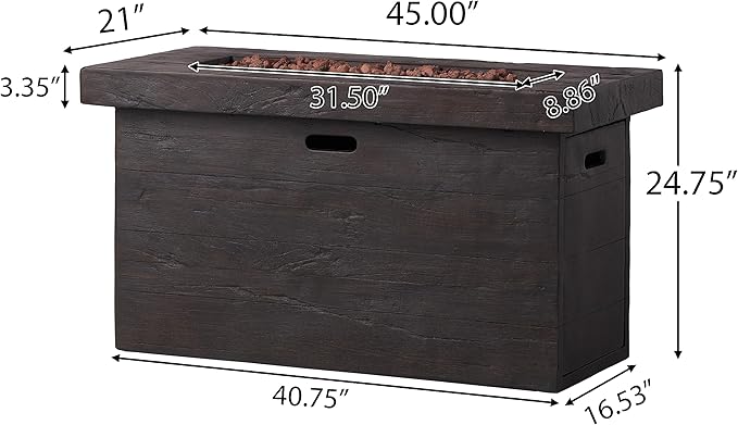Propane Fire Pit Table, 45 Inch Firepits for Outside, Rectangular Gas Fire Pit for Outside Patio, Propane Fire Table, 50000BTU, Brown