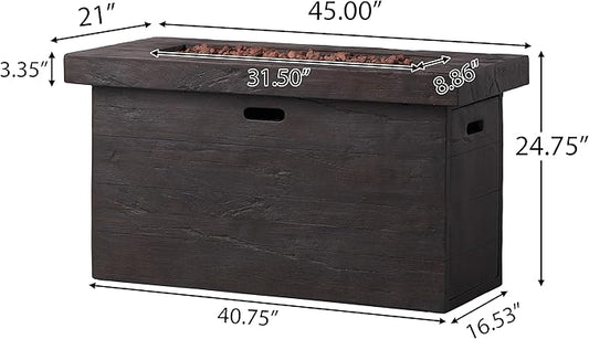 Propane Fire Pit Table, 45 Inch Firepits for Outside, Rectangular Gas Fire Pit for Outside Patio, Propane Fire Table, 50000BTU, Brown