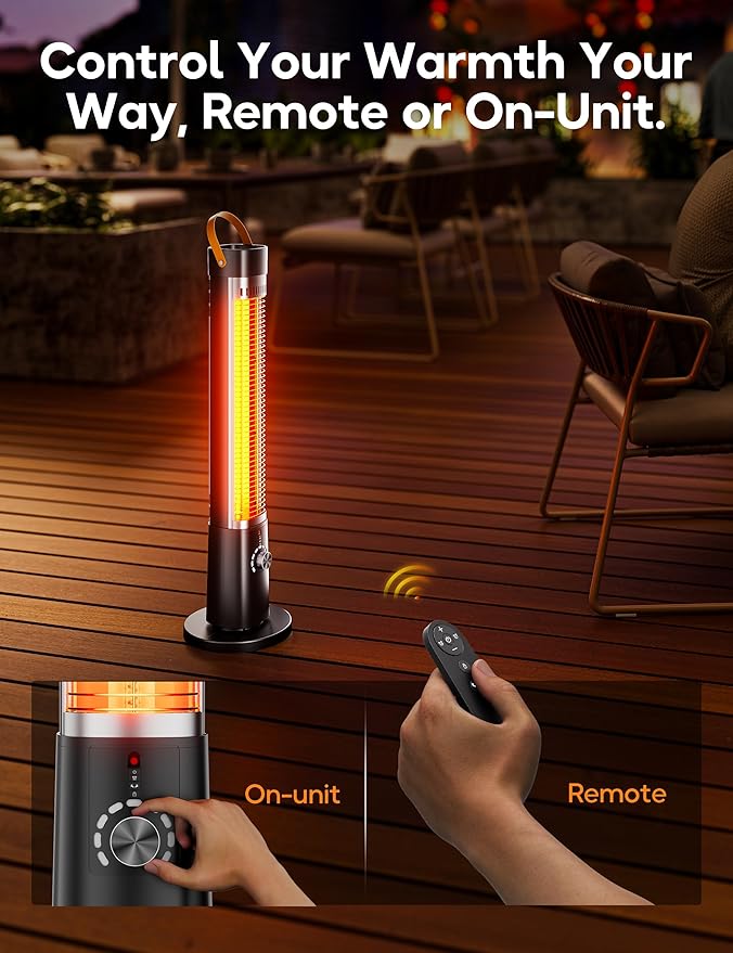 Outdoor Heater for Patio, 32" Infrared Electric Heaters Indoor w/Remote, 1500W, 60° Oscillation, 9H Timer, 9 Heat Level, Tip-Over/Overheating Protection, Safety Lock, for Garage Porch Office Black-3