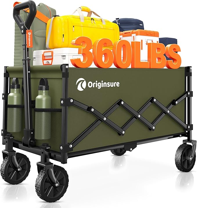 Collapsible Wagon Cart Foldable - Lightweight Portable Heavy Duty Folding Beach Wagons with Wheels - Outdoor Utility Carts for Grocery, Camping, Shopping, Sports with Large Capacity - Green