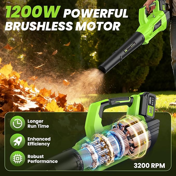 Leaf Blower, Leaf Blower Cordless, Two 4.0 Ah Batteries and Weight-Reducing Shoulder Straps for Leaves, Snow, Dust, Debris Cleaning