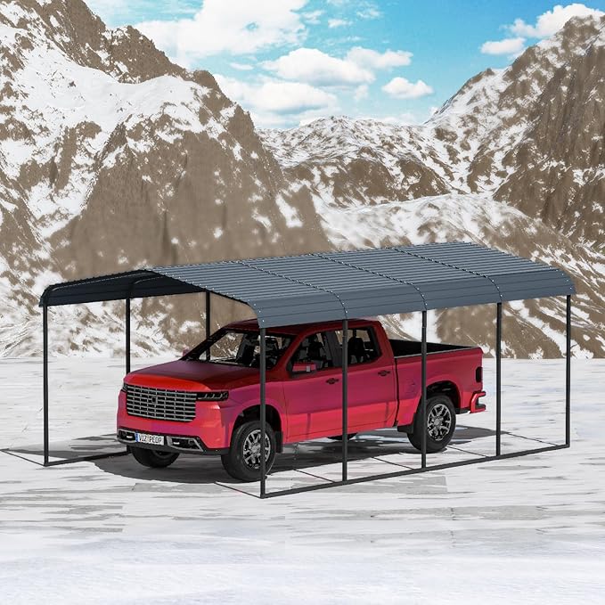 12x20 Heavy Duty Metal Carport – Galvanized Steel Car Port Canopy with Reinforced Frame & Roof – Oversized 12x20 Carport Shelter for Cars, Boats, Tractors