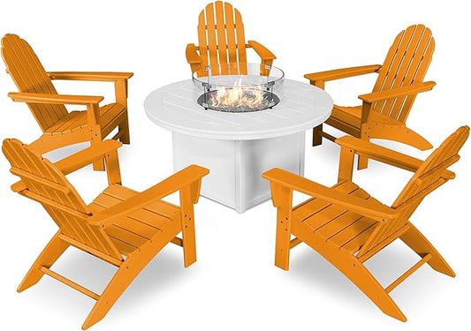 POLYWOOD Vineyard 6-Piece Adirondack Chair Conversation Set with Fire Pit Table
