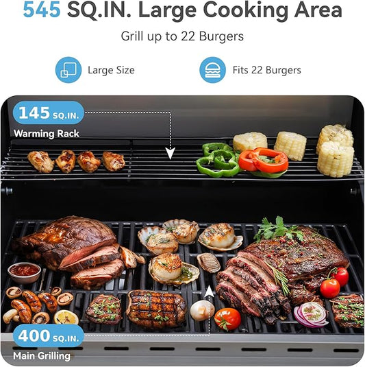 GREEN PARTY 4 Burner BBQ Propane Gas Grill with Side Burner & Porcelain-Enameled Cast Iron Grates, 545 SQIN Grilling Area 42,000 BTUs Barbecue Grill for Outdoor Cooking Garden Patio Backyard, Silver