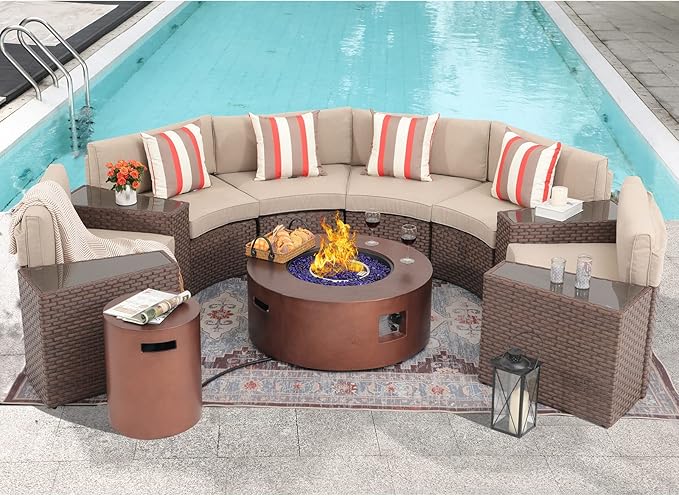 SUNSITT Outdoor 36’’ Propane Fire Pit Table 50,000 BTU Round Patio Propane Firepit Table, Pit Cover, Metal Lid & Fire Glass, Bronze Finish