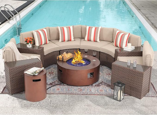 SUNSITT Outdoor 36’’ Propane Fire Pit Table 50,000 BTU Round Patio Propane Firepit Table, Pit Cover, Metal Lid & Fire Glass, Bronze Finish