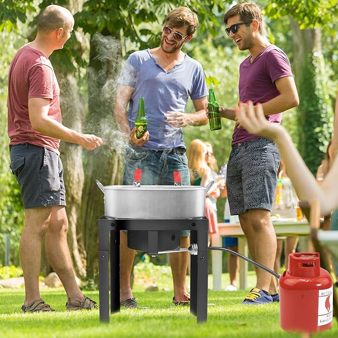 OT18 Propane Deep Fryer with 18Qt Square Deep Fryer Pot – High Grade Strainer Basket Aluminum Pot for Fish Fry, Seafood Pot – Propane Burners for Outdoor Cooking Include Thermometer