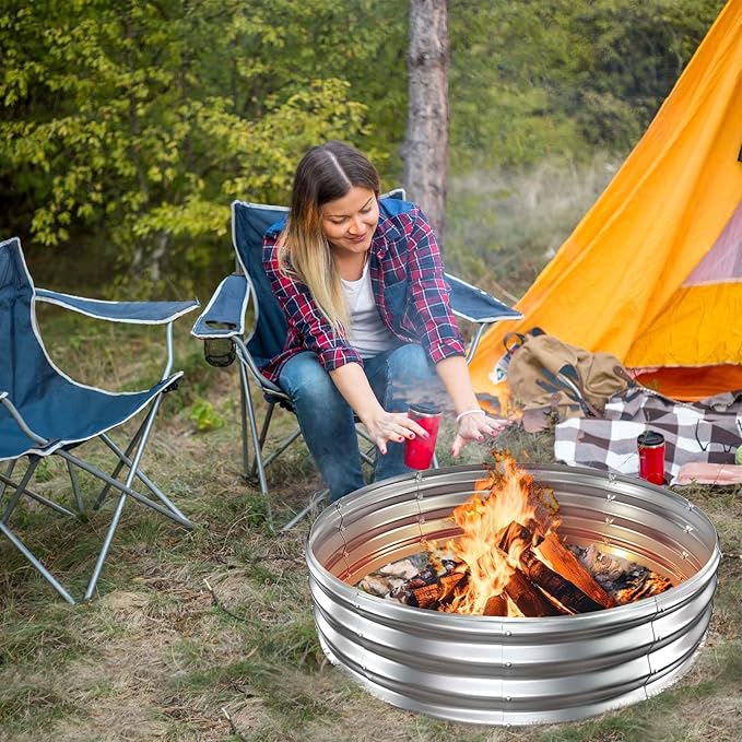 60 Inch Extra Large Fire Pit Ring for Outside, Heavy Duty Wood Burning Firepits & Outdoor Fireplace,12'' Tall High Heat Resistant Fire Bowl Galvanized Steel Portable for Backyard Bonfire,Patio,Camping