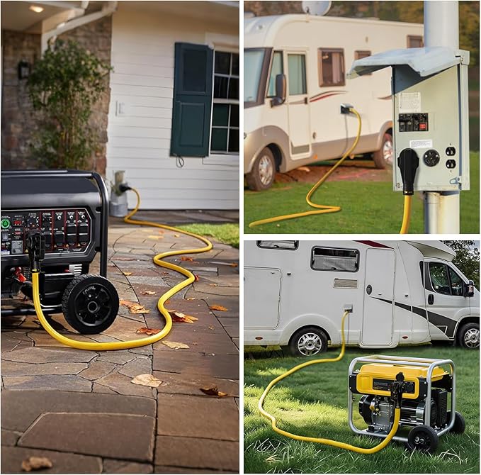 ELEGRP 50 Amp Generator RV Cord 15 FT and Power Inlet Box, Pre-Drilled Generator Inlet Box, NEMA 14-50P to NEMA SS2-50R 6/3+8/1 Gauge STW Generator Cord Waterproof Combo Kit, UL Standard Compliant