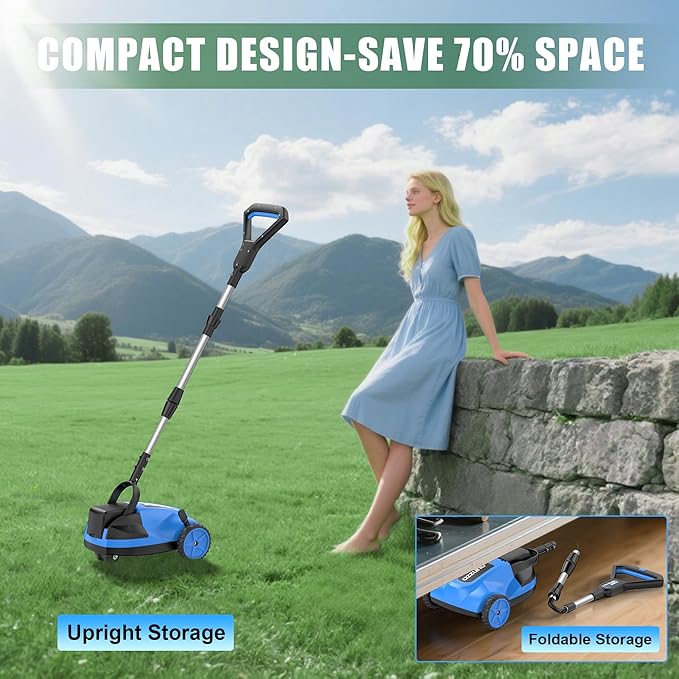 AZZUNO 8.3" Electric Cordless Lawn Mower: 20V Push Brush Cutter with 3-Position Height Adjustment, Brushless Compact Walk Behind Weed Wacker Eater for Small Garden Yard, 4.0Ah Battery and Charger