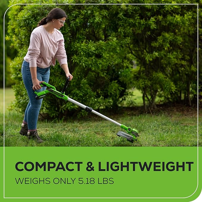 Greenworks 24V Cordless String Trimmer/Edger (Gen 2), 12" Cutting Width, Ultra-Light 6 lbs Design, with 2.0Ah Battery & Charger Included