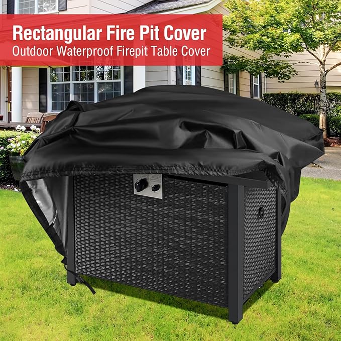 Fire Pit Cover Rectangular 58 Inch - Waterproof Outdoor Fire Table Cover Rectangle Heavy Duty, 600D Patio Propane Gas Firepit Cover Rectangular Tear Weather Resistant - 58 x 30 x 17 Inch