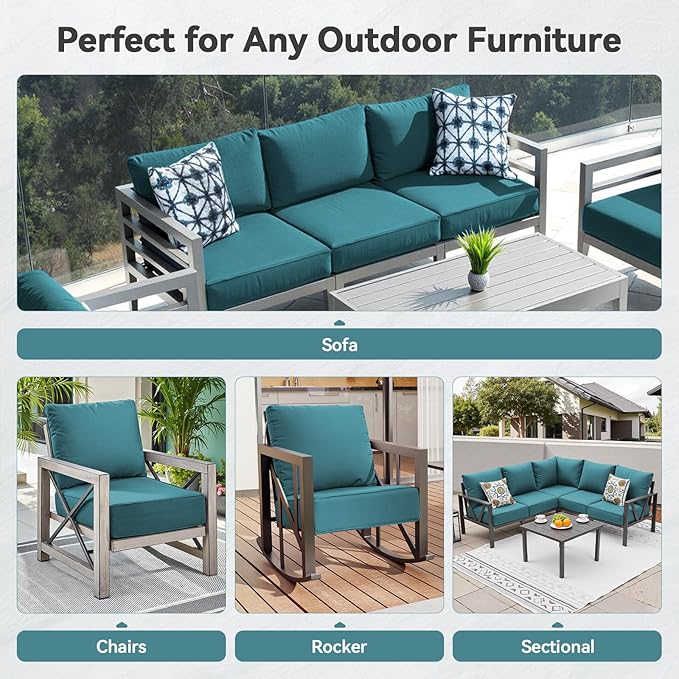 6" Thick Outdoor Cushions 24x24x6, 4-Set Deep Seat Patio Cushions with Removable Cover, Waterproof & Fade Resistant Replacement for Wicker Chair, Loveseat, Sofa - Peacock Green