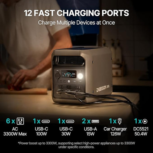 DABBSSON 2048Wh Solar Generator with 210W Solar Panel, Semi-Solid LiFePO4 Battery w/6 2200W AC Output, Compact&Lightweight, Recharge 80% in 1.5 Hr, 2000L Portable Power Station for Camping/Home/RV