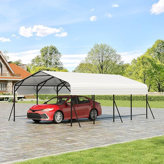 GarveeLife 13x20x8 ft Oversized Metal Carport with Galvanized Steel Roof, Heavy Duty Carport for 2 Cars, Metal Garage for Car, Truck, Tractor, Boat