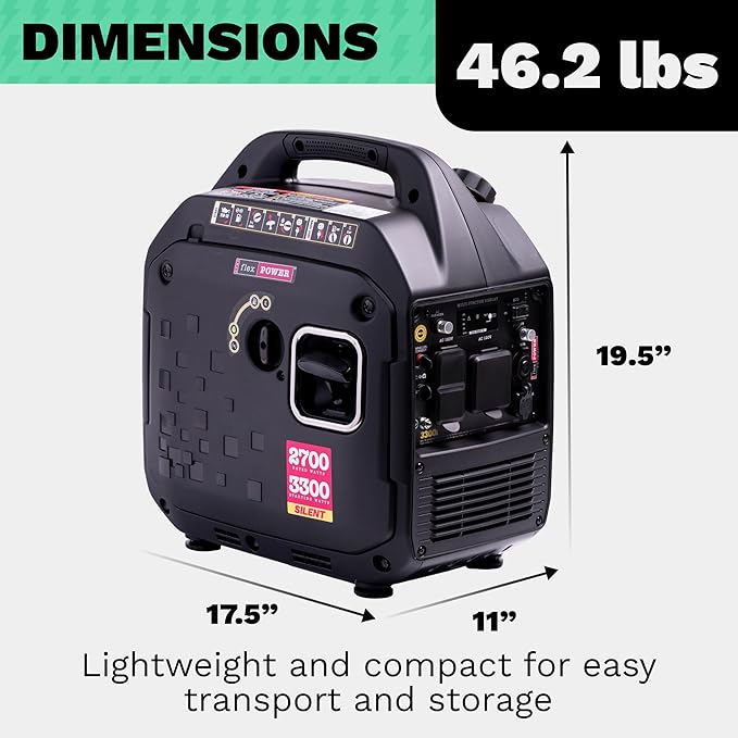 RVMP Flex Power 3300W Portable Inverter Generator - Engineered by RV Generator Professionals, 30 Amp Ready