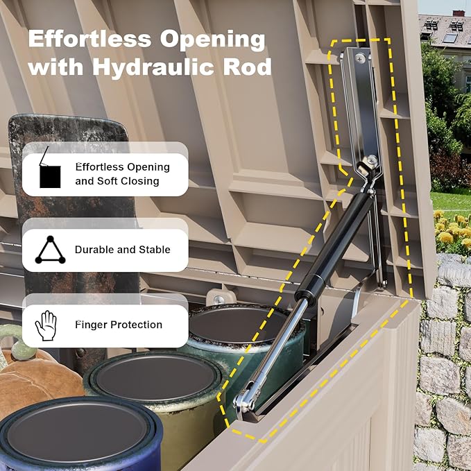 Vixzen 180 Gallon Resin Deck Box, Lockable Outdoor Storage Box for Patio Cushions Storage Furniture,Garden Tools, Pool Supplies, Weatherproof and UV Resistant- Light Brown