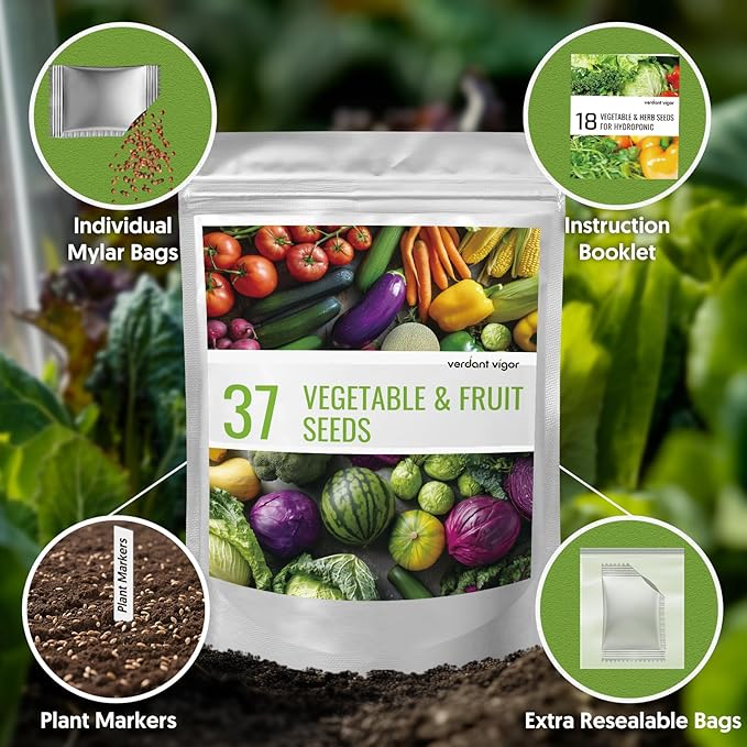 37 Varieties Vegetable Seeds Kit, 20,000+ Non-GMO USA Sourced Heirloom Seeds for All Seasons Planting, Easy for Indoor Outdoor Gardening